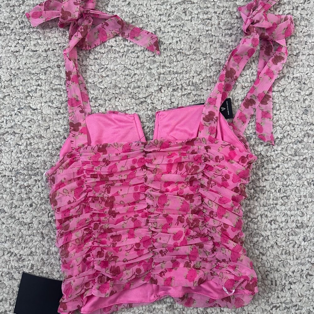 Lulu's Pink Floral Tie-Strap Ruffle Cami - Picture 2 of 3
